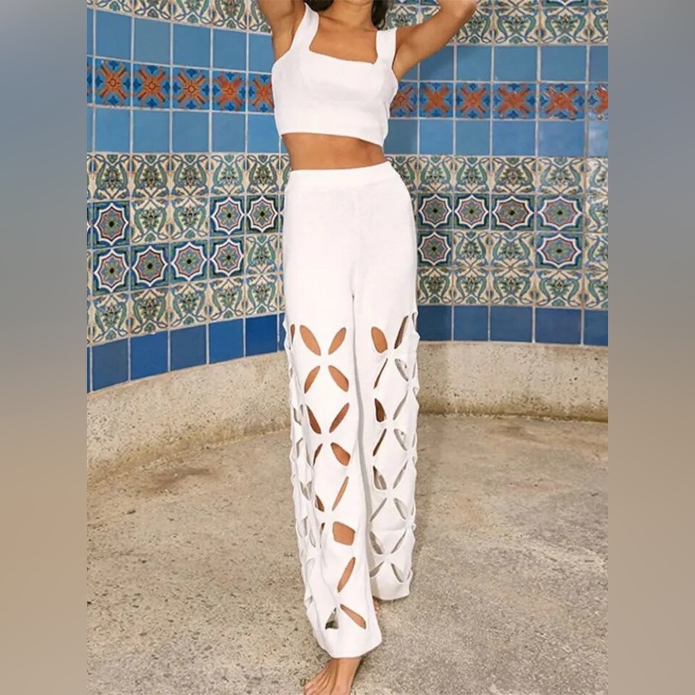 White hollow knit set